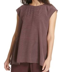 euc EILEEN FISHER silk airy oversized sleeveless tunic plum print